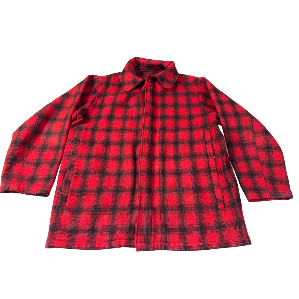 Vintage 1970's Red Plaid Wool Hunting Mackinaw Bird Jacket Coat WOOLRICH Size 40